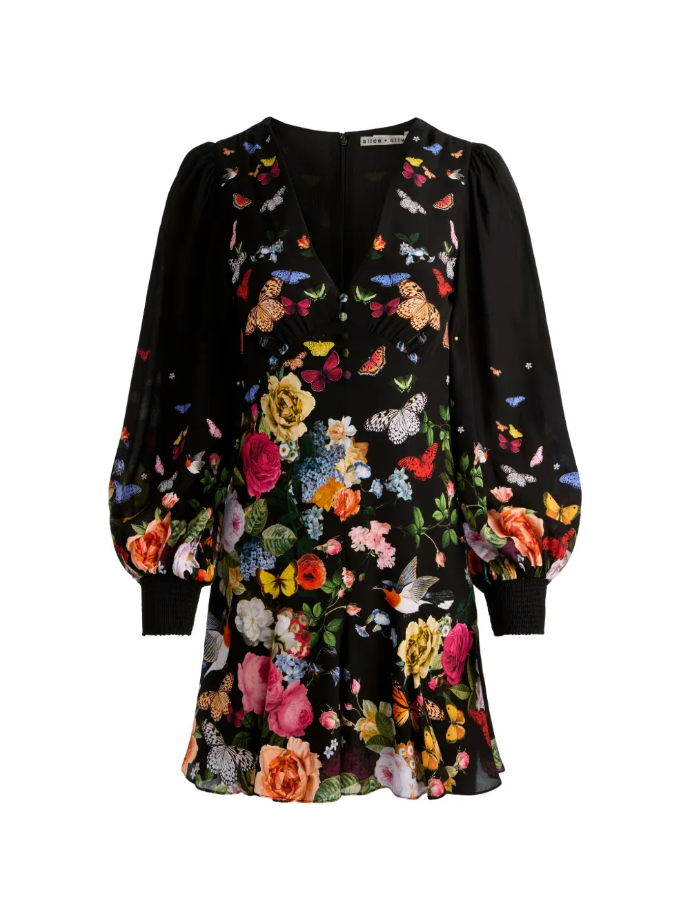 alice + olivia Irene empire-waist floral mini dress - Nero