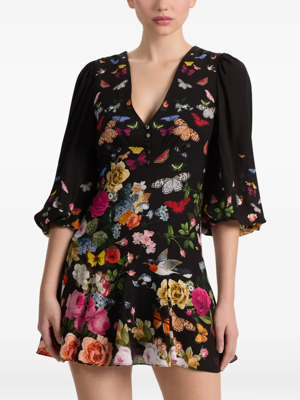 alice + olivia Irene mini-jurk met empire taille en bloemenprint Zwart