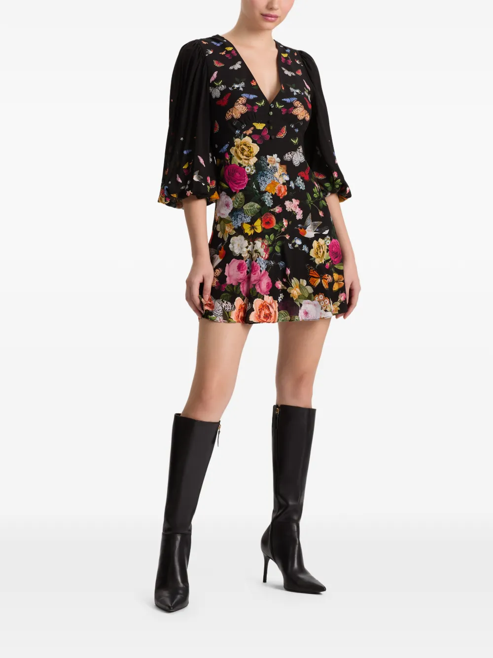alice + olivia Irene mini-jurk met empire taille en bloemenprint Zwart