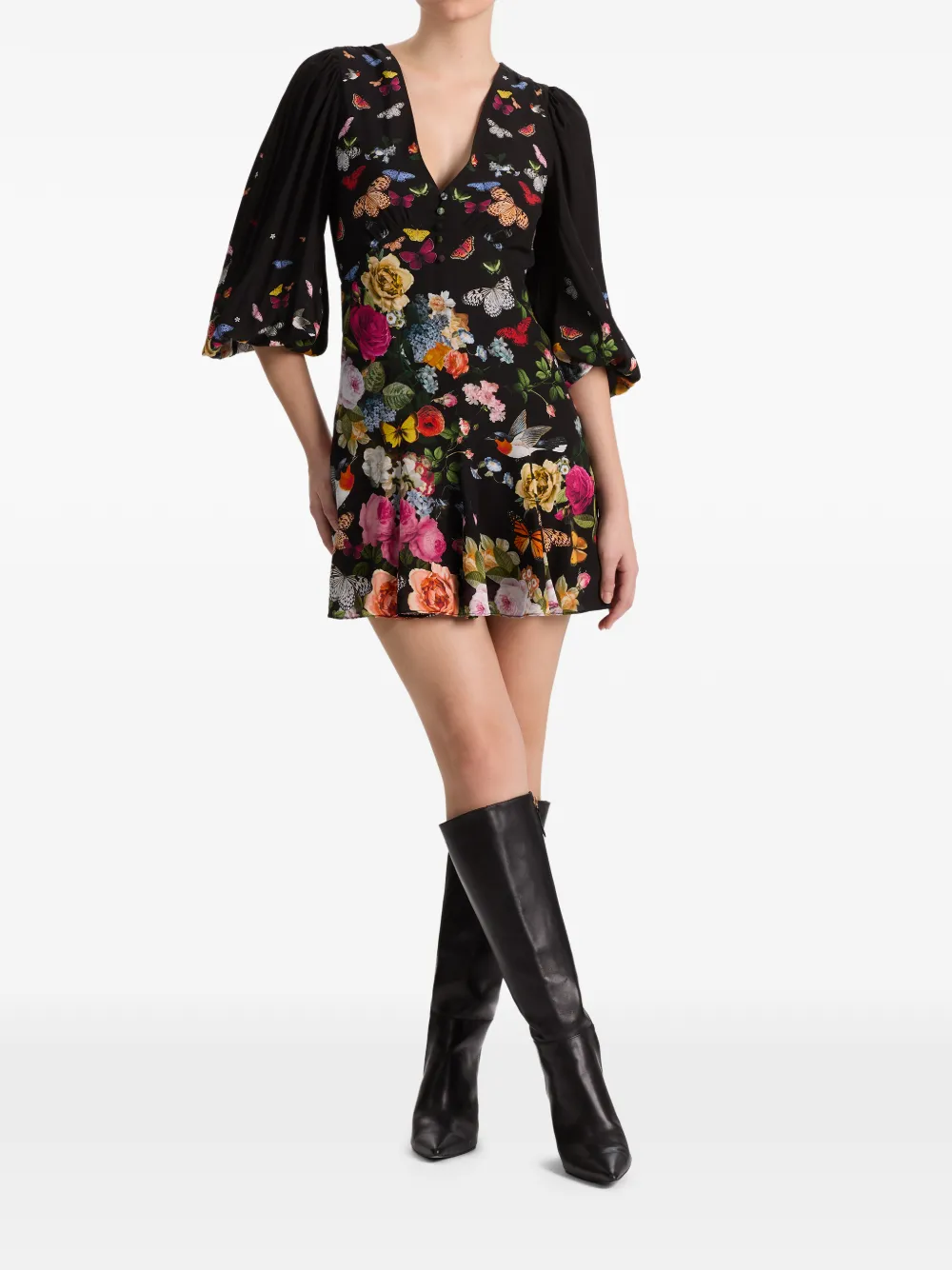 alice + olivia Irene mini-jurk met empire taille en bloemenprint Zwart