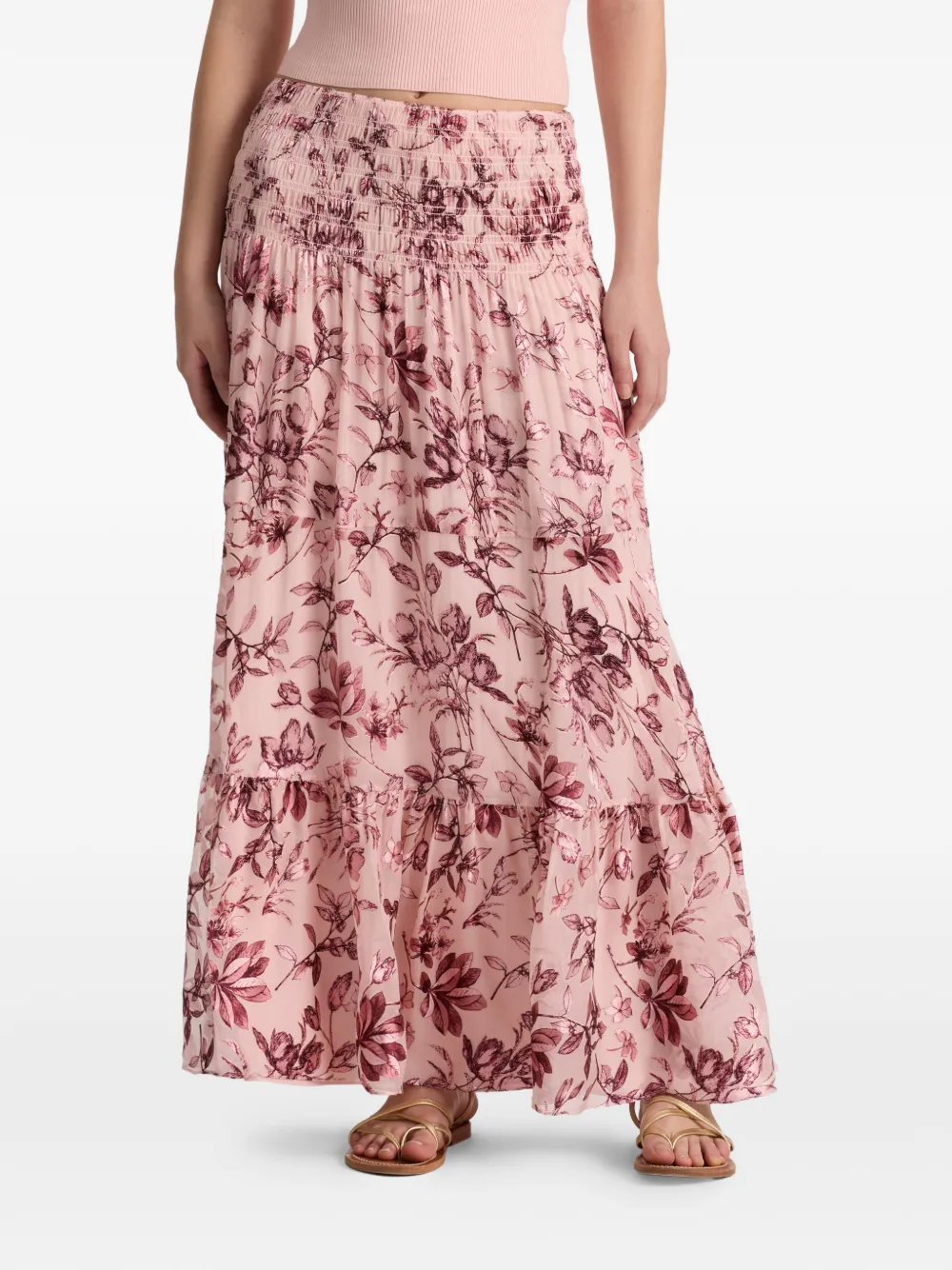 alice + olivia Stevie floral shirred maxi skirt - Rosa