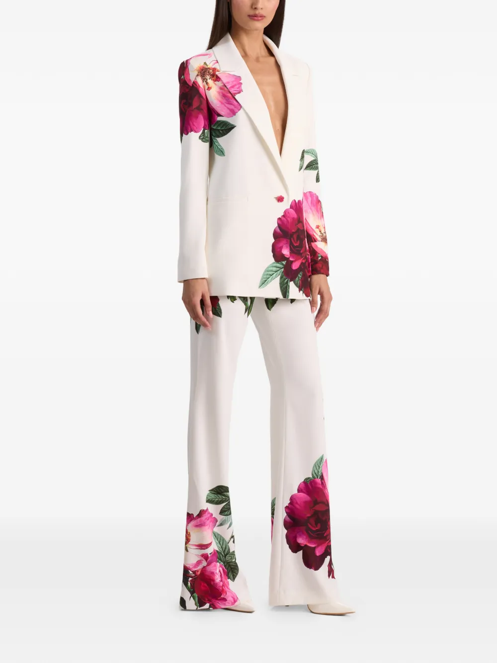 Denny Boyfriend Notch-Collar Floral Blazer