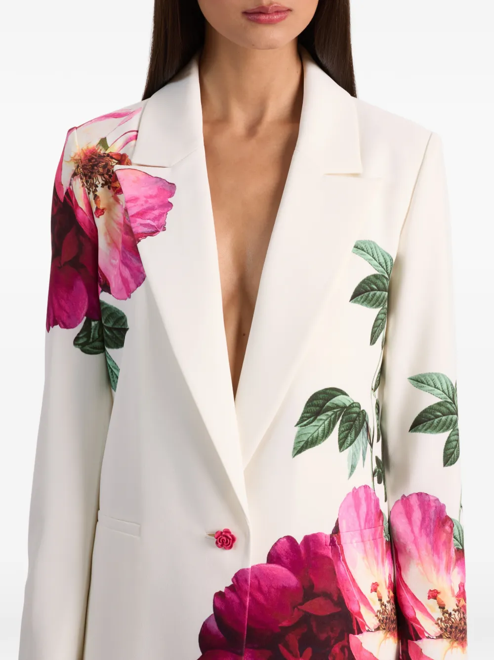 Denny Boyfriend Notch-Collar Floral Blazer
