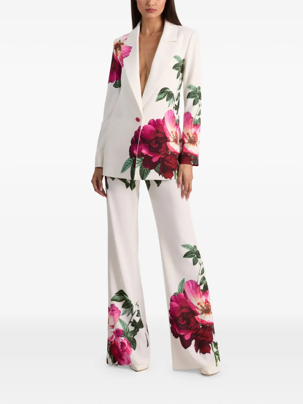Denny Boyfriend Notch-Collar Floral Blazer