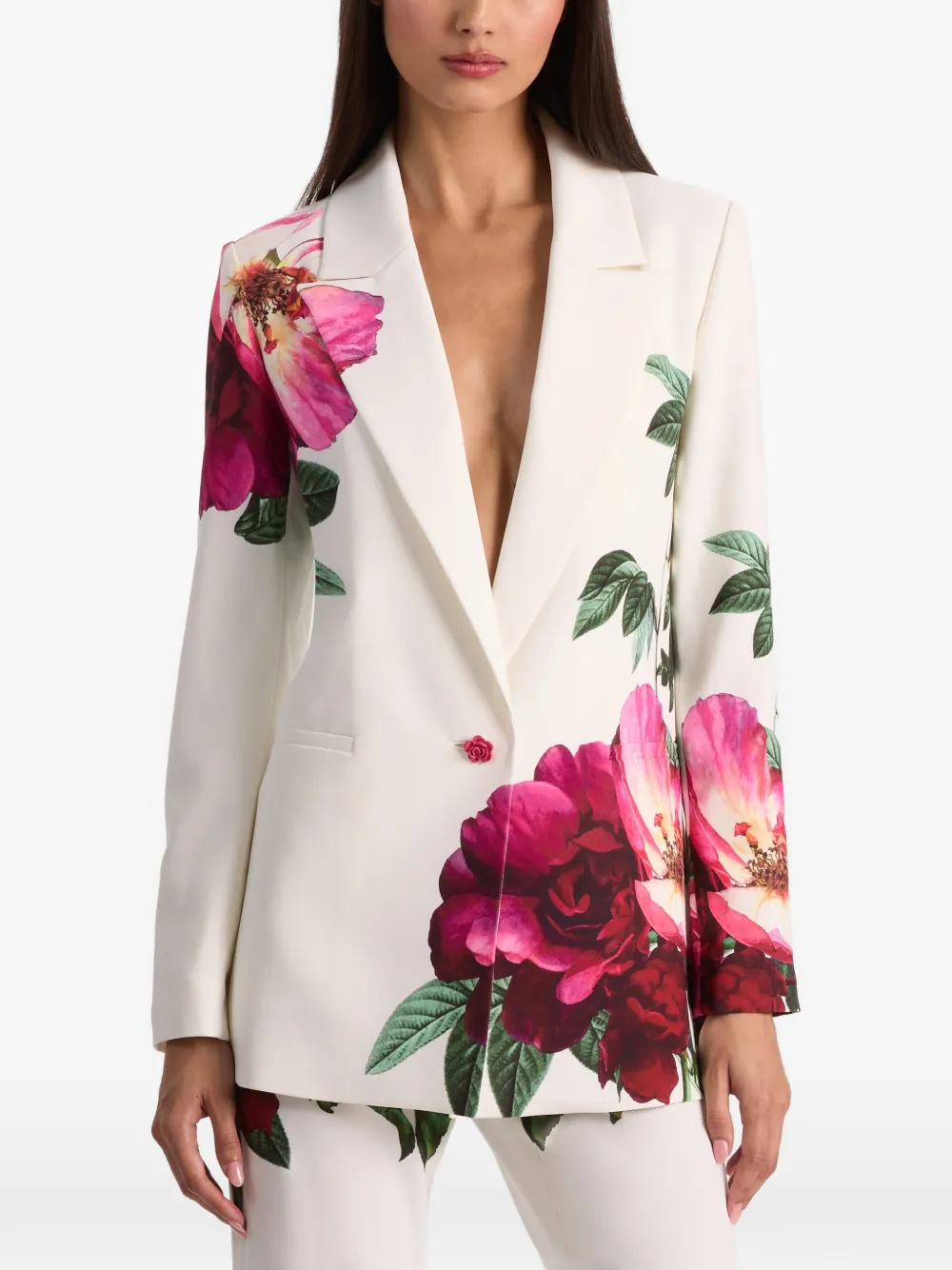 Denny Boyfriend Notch-Collar Floral Blazer
