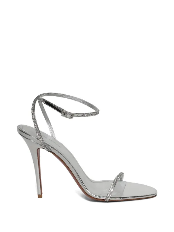 Amina Muaddi Diamante Sandals in Silver