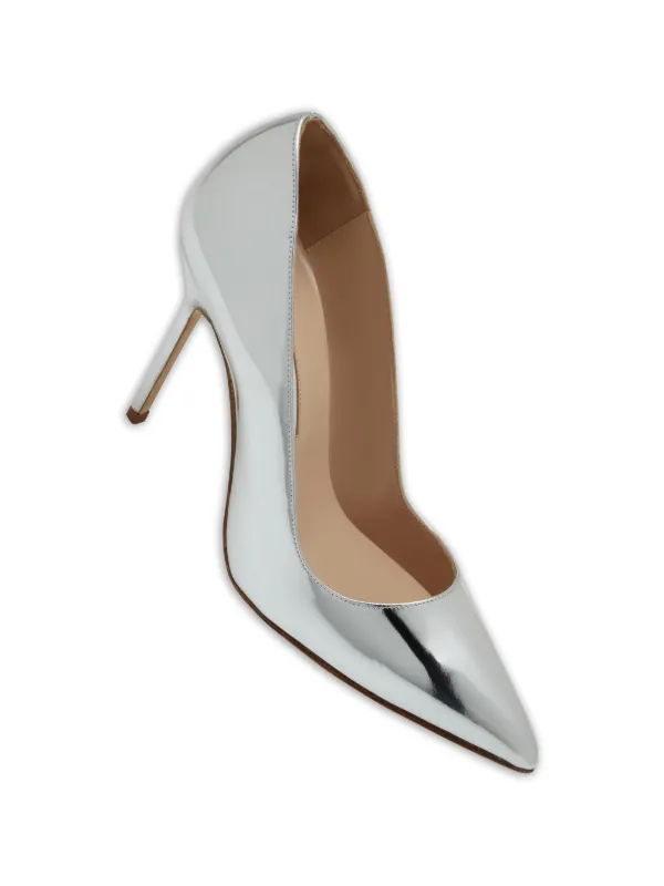 【高級】MANOLO BLAHNIK ポインテッドトゥパンプス23.0〜23.5 Manolo Blahnik ポインテッドトゥ パンプス | シルバートーン