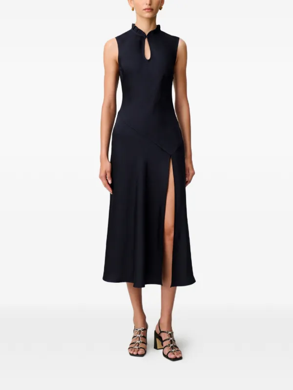 flowy formal midi dress Darla Black Flowy Midi Dress for Wedding Guests