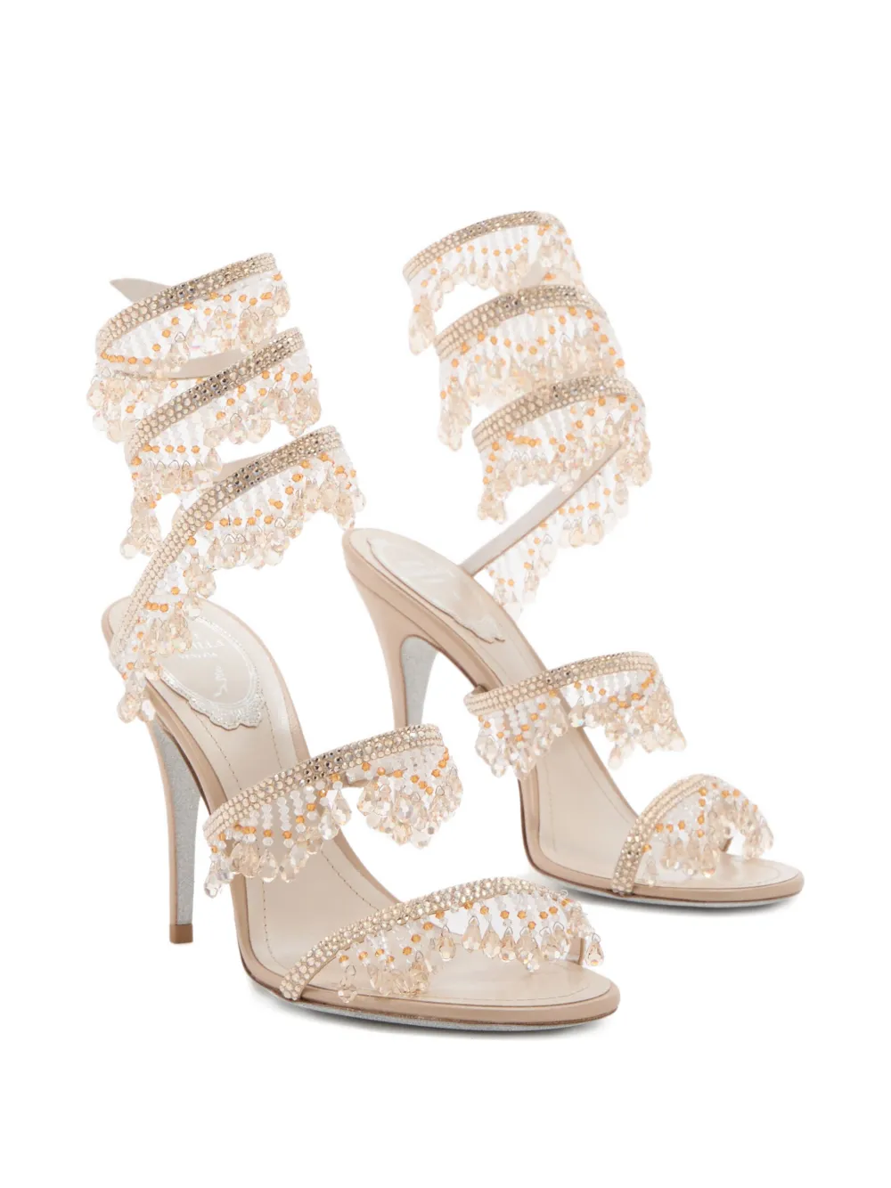 René Caovilla beaded-embellishment strappy sandals Beige