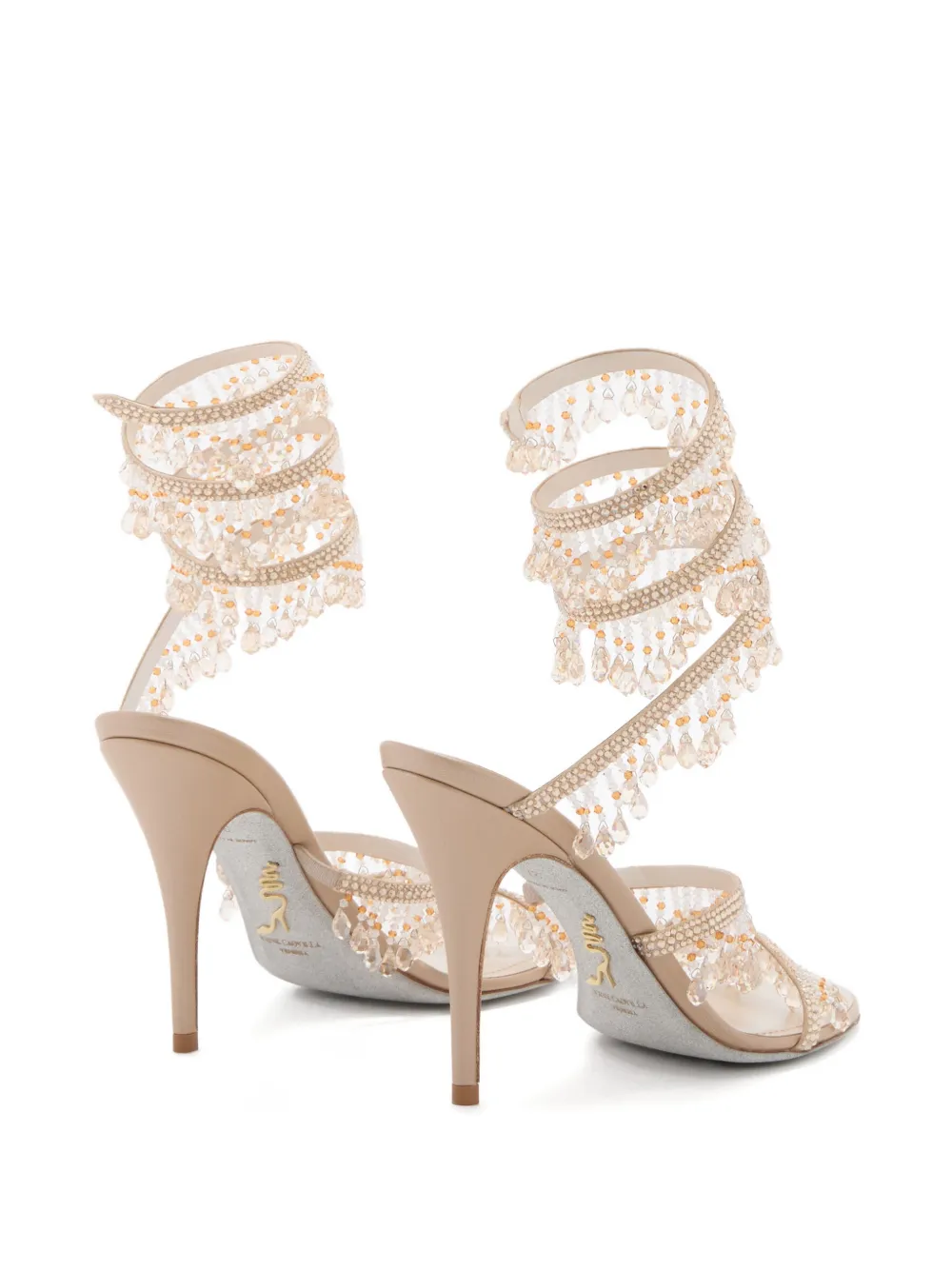René Caovilla beaded-embellishment strappy sandals Beige