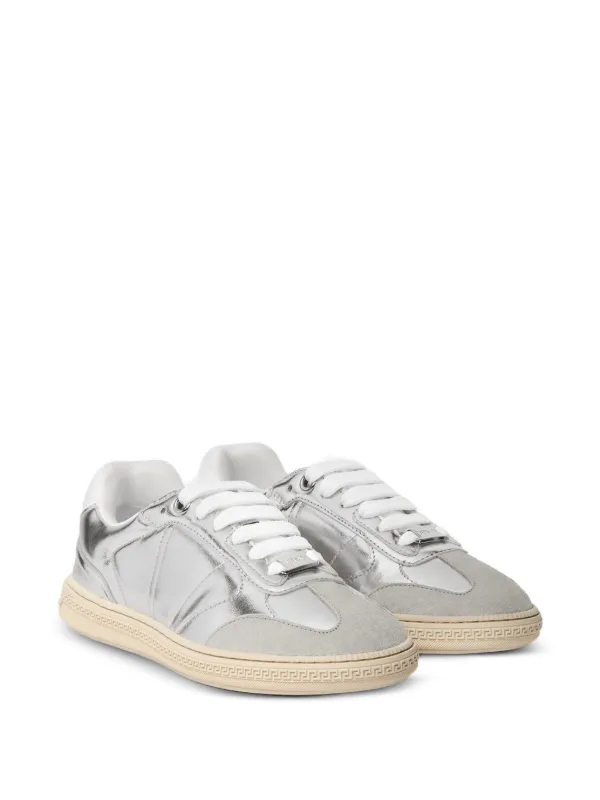 Versace Greca Court Metallic Sneakers | Silver | FARFETCH