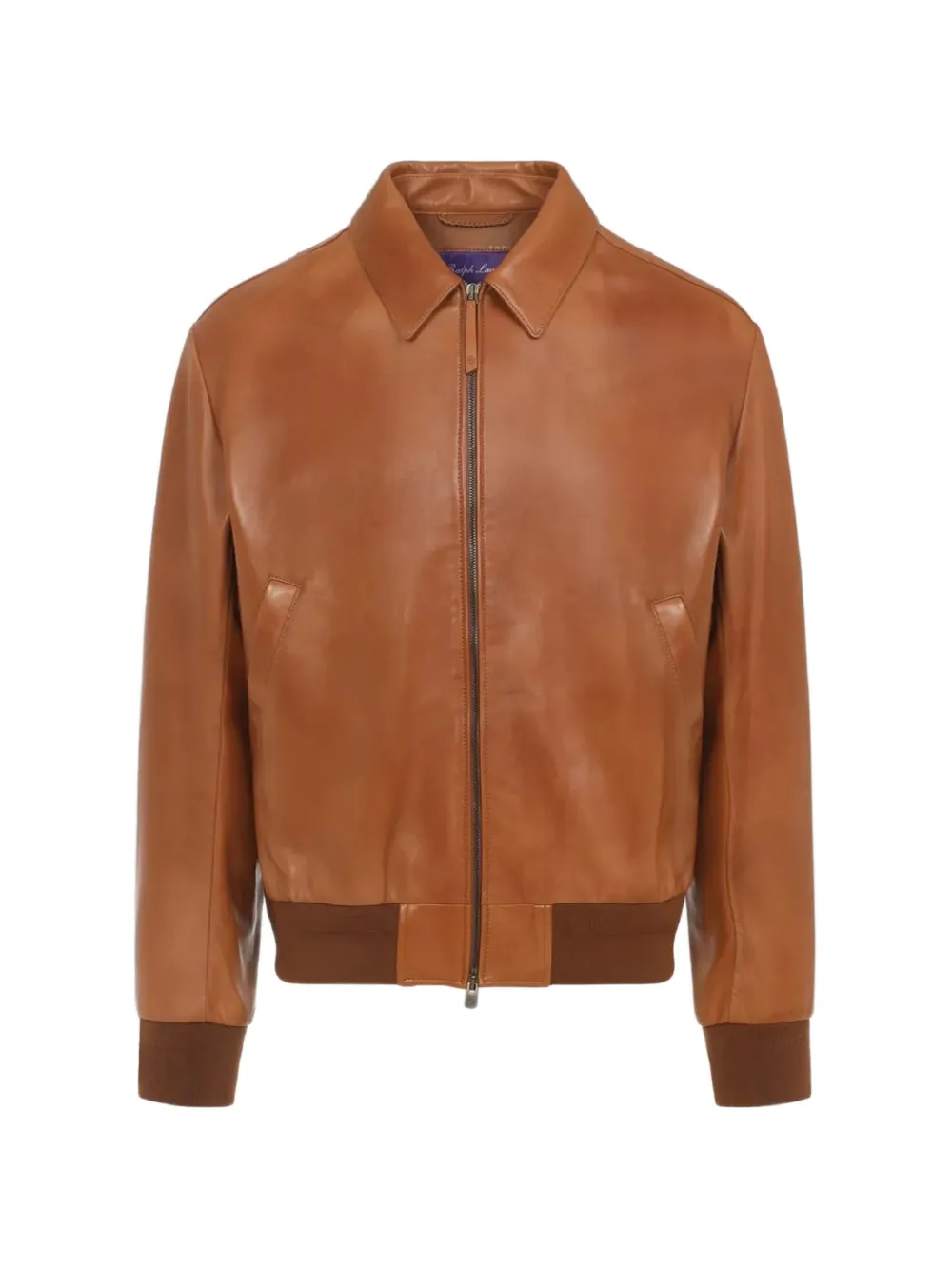Ralph Lauren Purple Label ribbed leather bomber jacket - Marrone