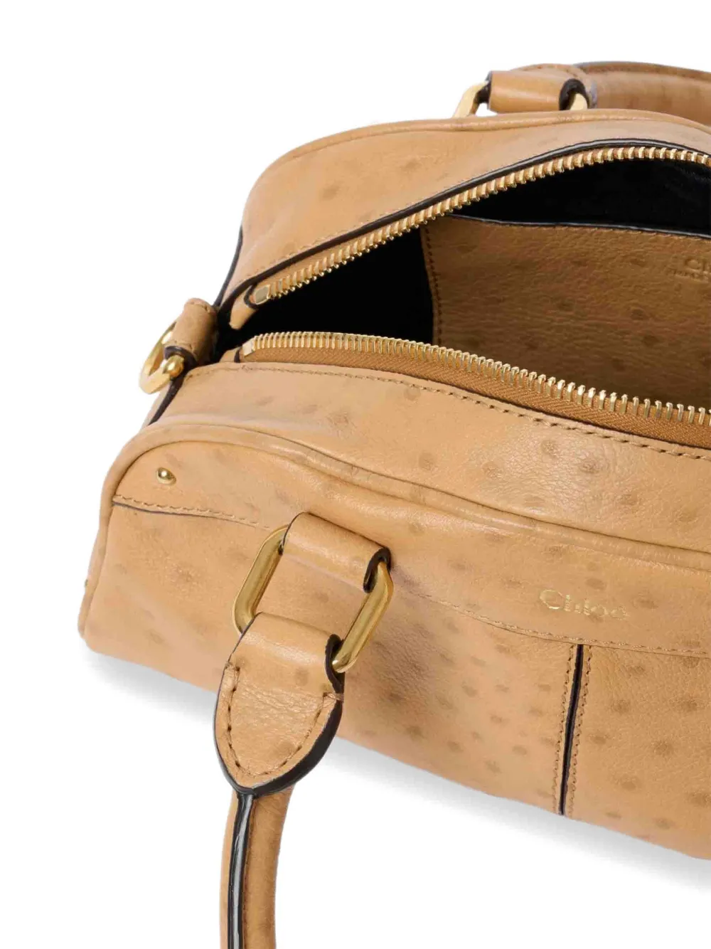 Chloé Ostrich-effect Charm-embellishment Satchel In Brown