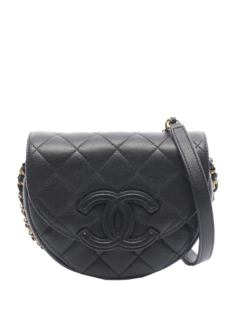 CHANEL Pre-Owned Borsa messenger CC mini in pelle Caviar trapuntata con battente e tracolla 2021-2026 - Nero