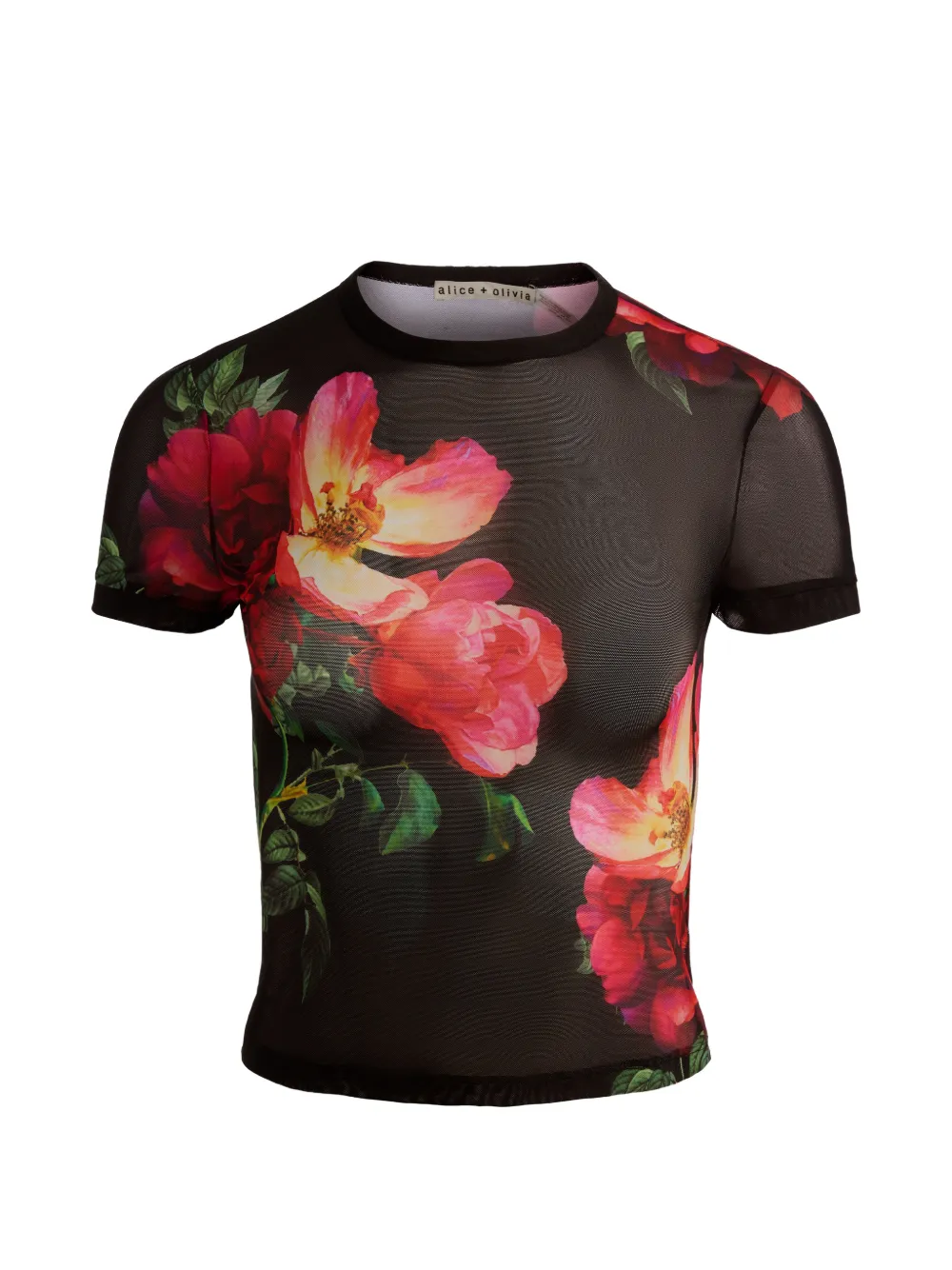 alice + olivia Tess floral crew-neck T-shirt - Nero
