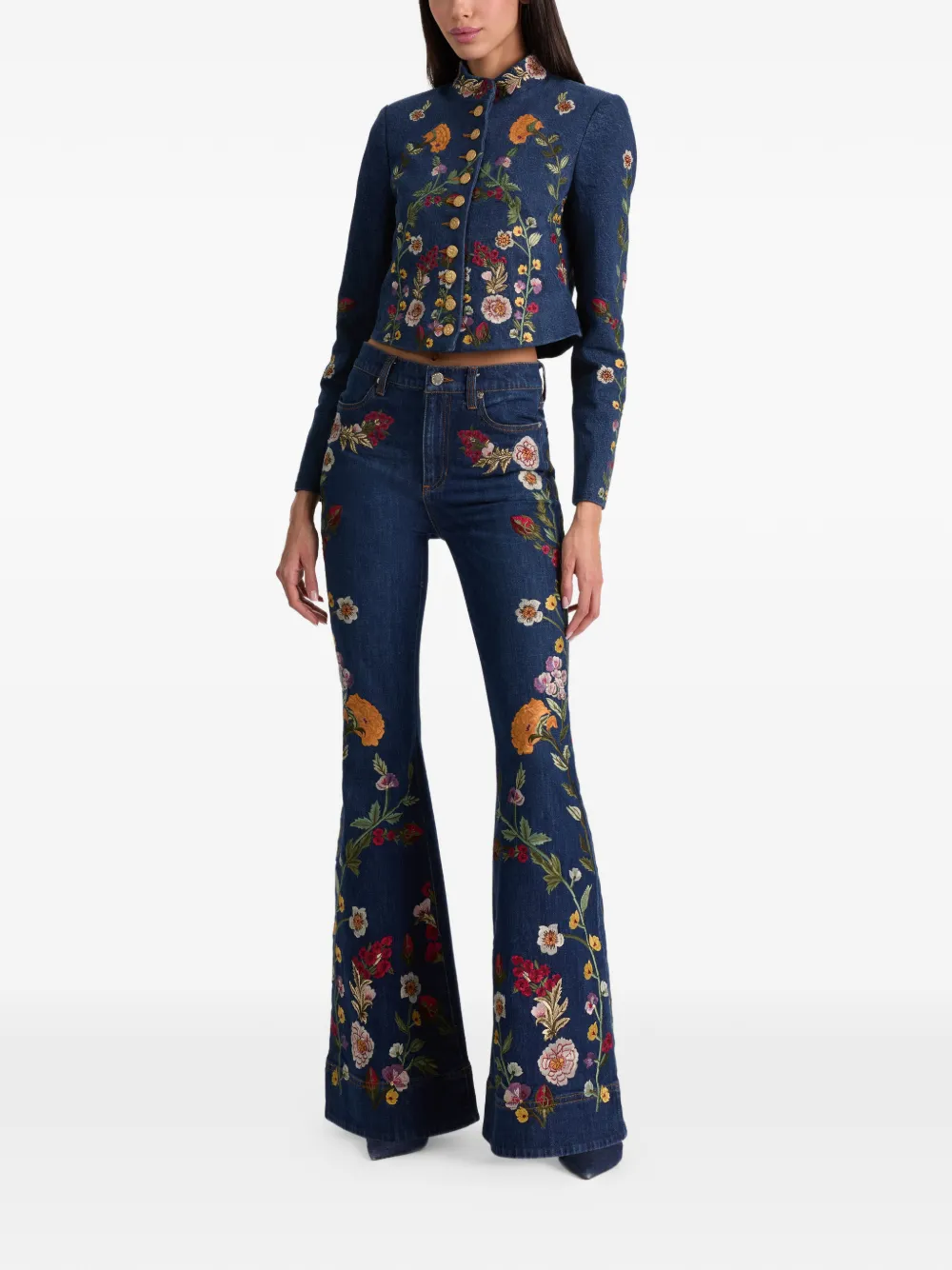  Alice + Olivia Vaqueros Beautiful Con Bordado Floral - Azul 