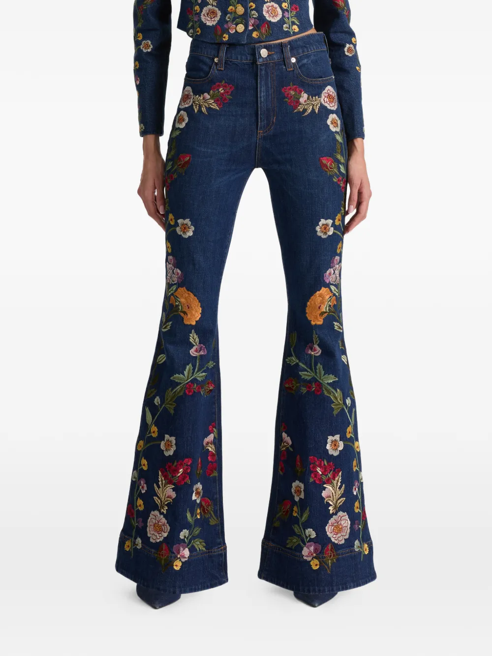 alice + olivia Beautiful jeans met geborduurde bloemen Blauw