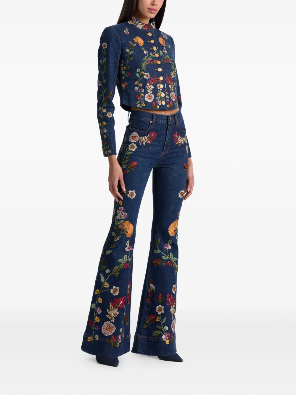 Alice + Olivia Vaqueros Beautiful Con Bordado Floral - Azul 