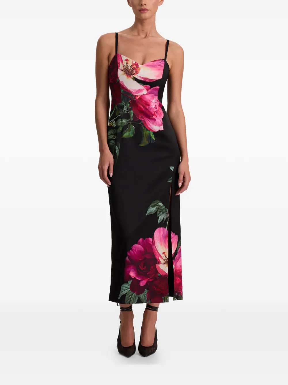 alice + olivia Nina midi-jurk met bloemenprint Zwart