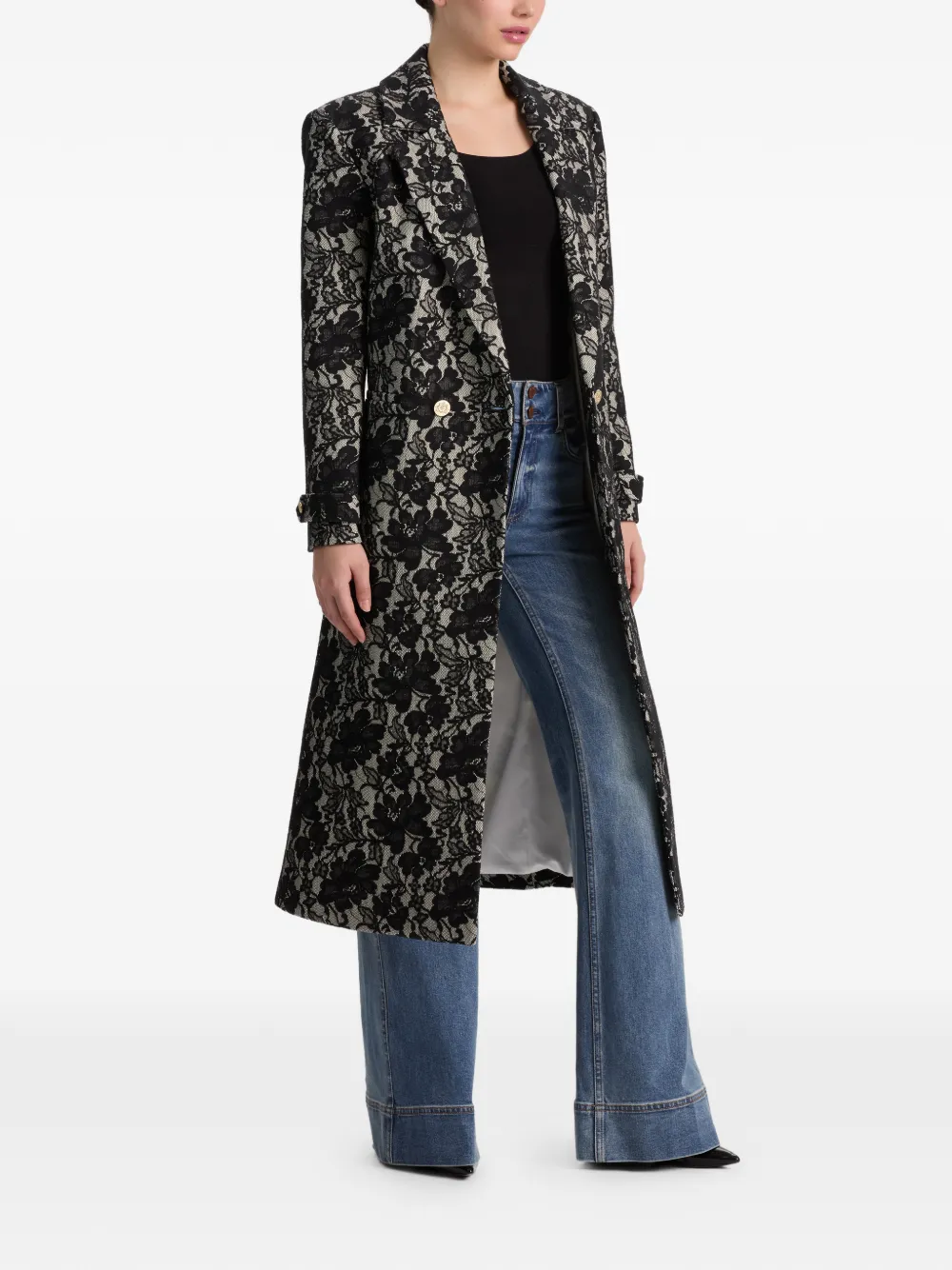 alice + olivia Jimmy lange jas met bloemen Zwart