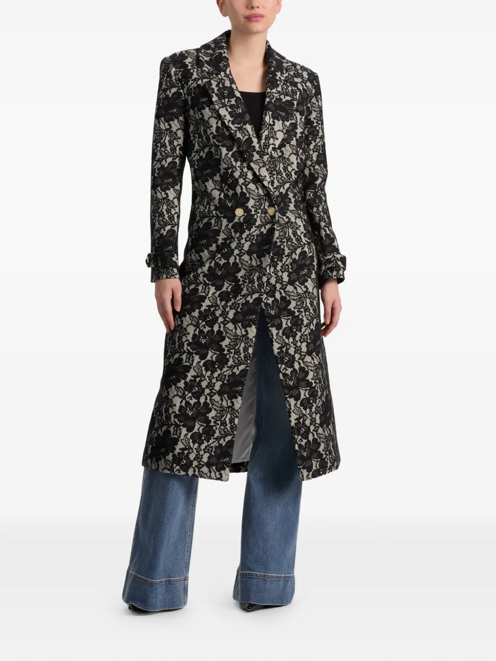 alice + olivia Jimmy lange jas met bloemen Zwart