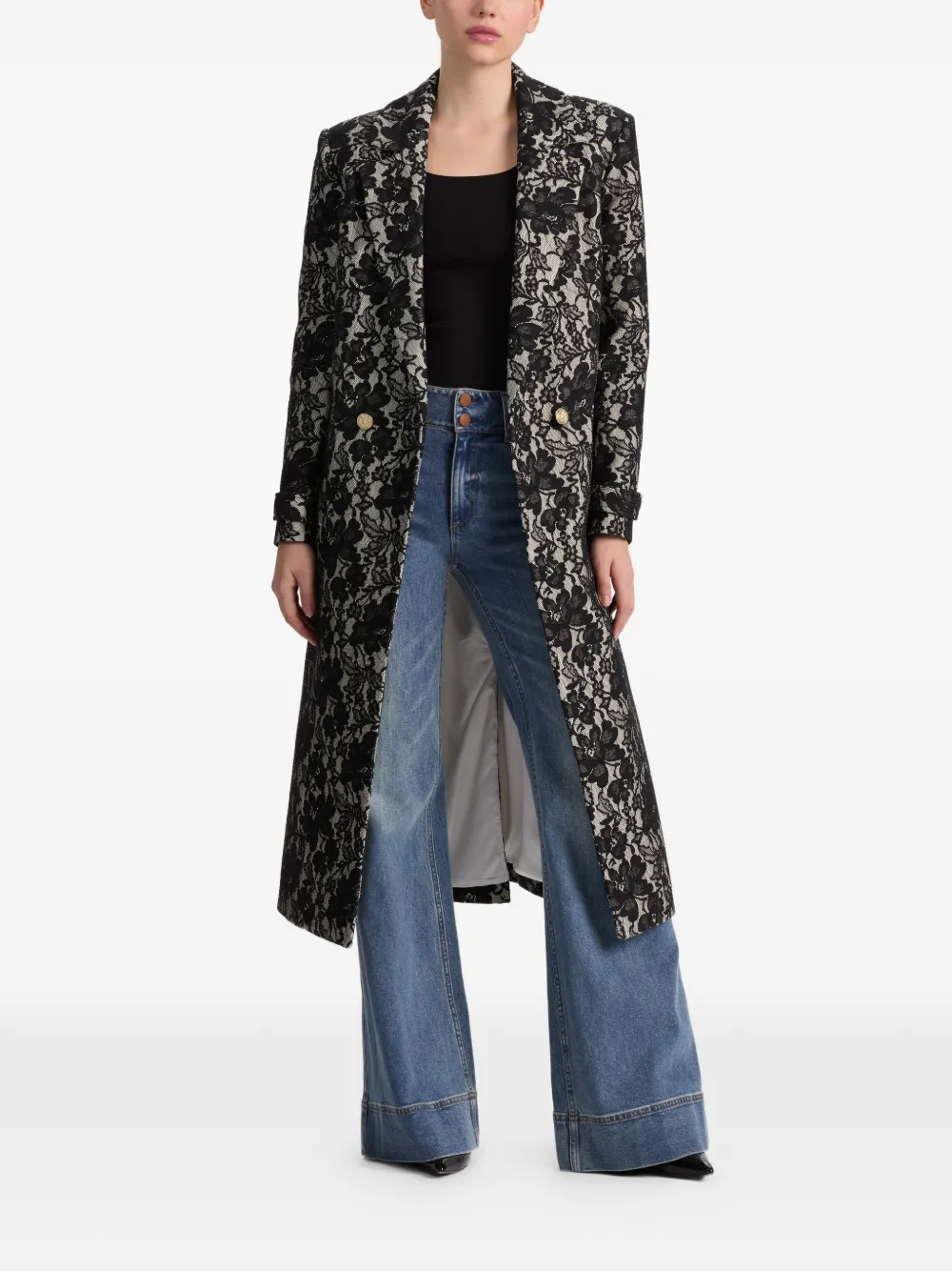 alice + olivia Jimmy lange jas met bloemen Zwart