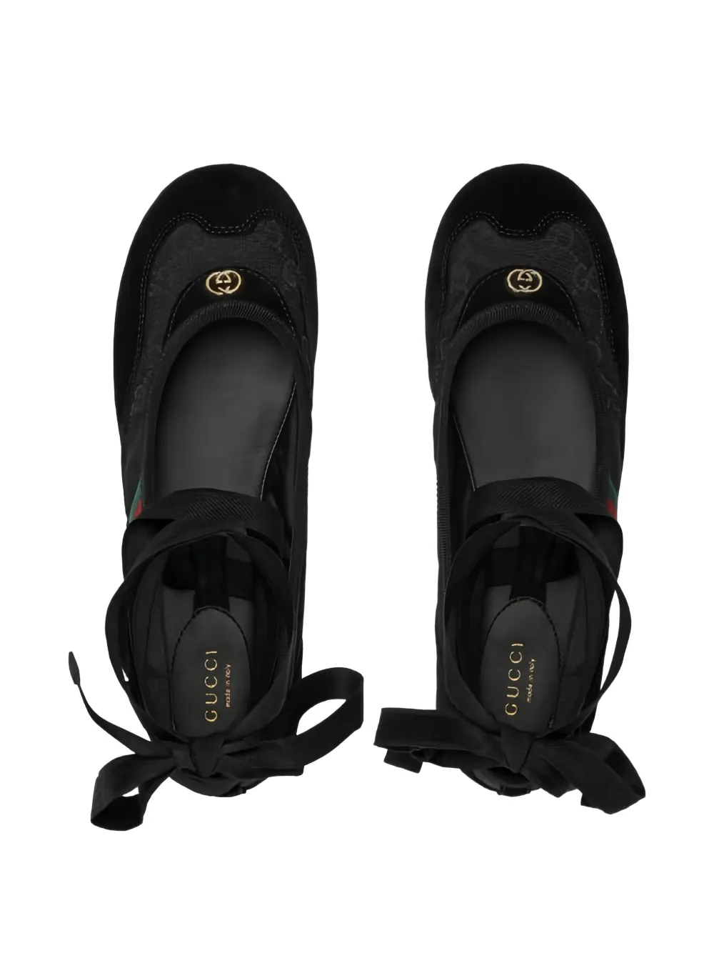 Gucci Gestreepte ballerina's met strik Zwart