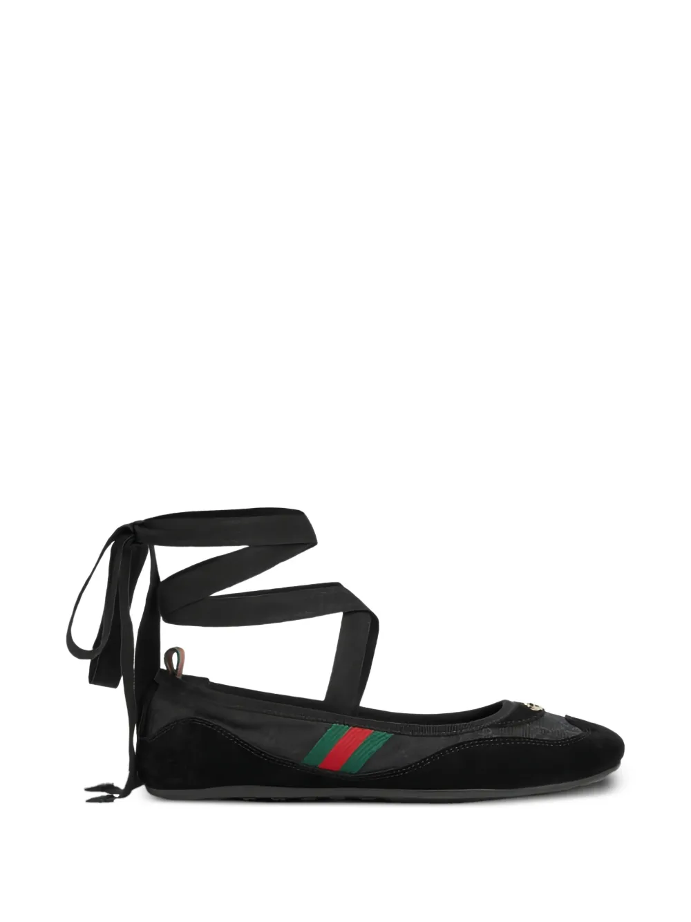  Gucci Ribbon Striped Ballet Flats - Black 