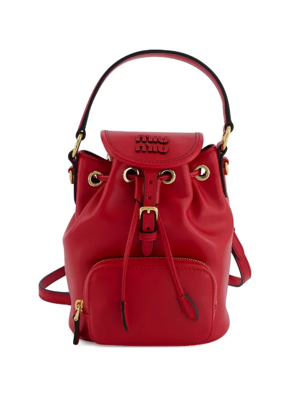 Miu Miu Logo-detail Leather Bucket Bag in Red