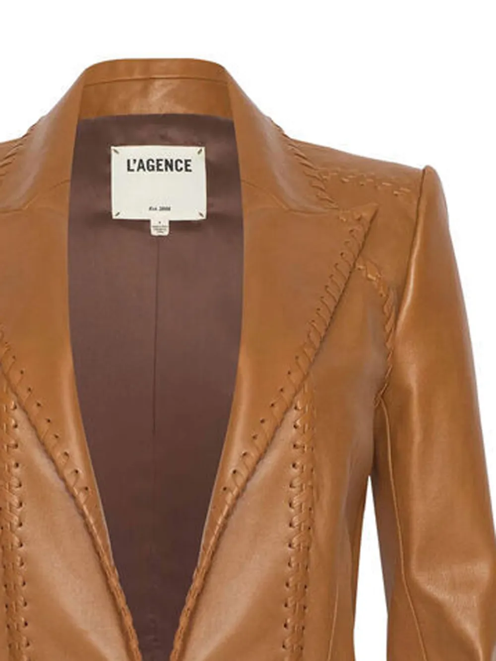  L'agence Dulcie Whipstitch Leather Jacket - Brown 