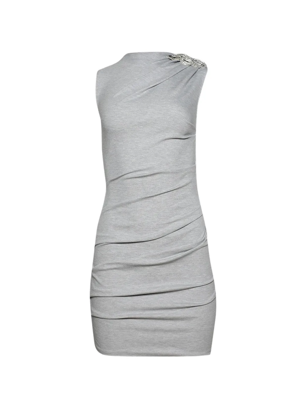 David Koma crystal brooch ruched mini dress - Grigio