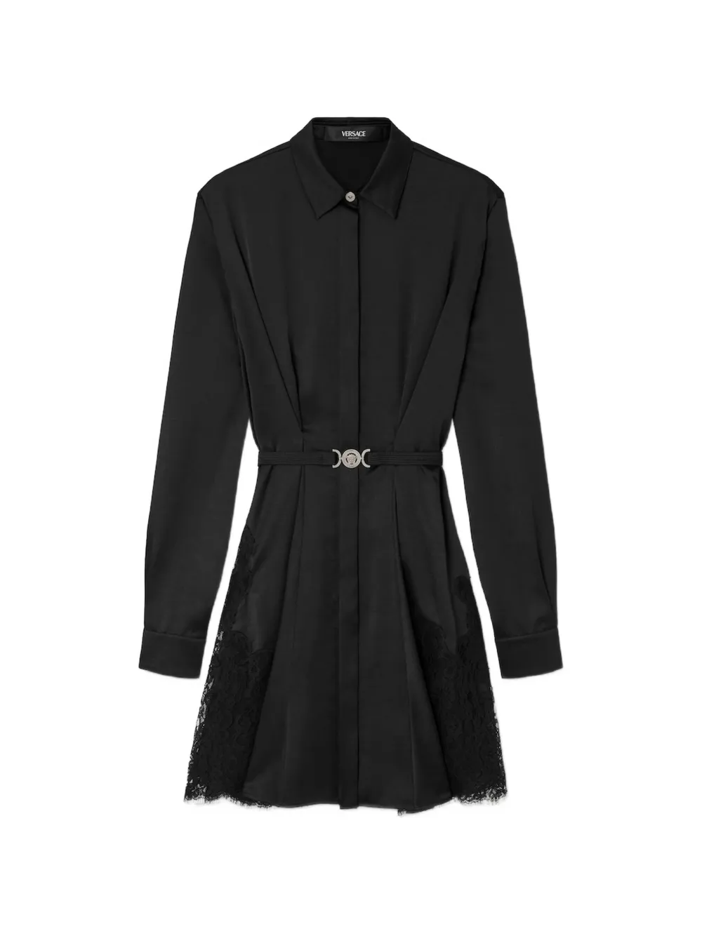 Versace lace-trim belted dress - Nero
