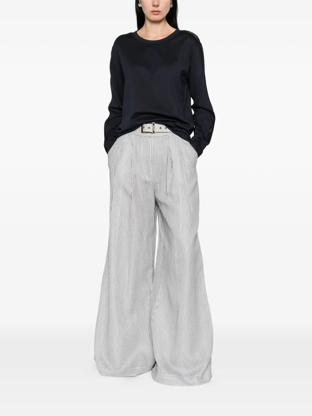 Fabiana Filippi T-shirt verfraaid met pailletten en ronde hals Blauw