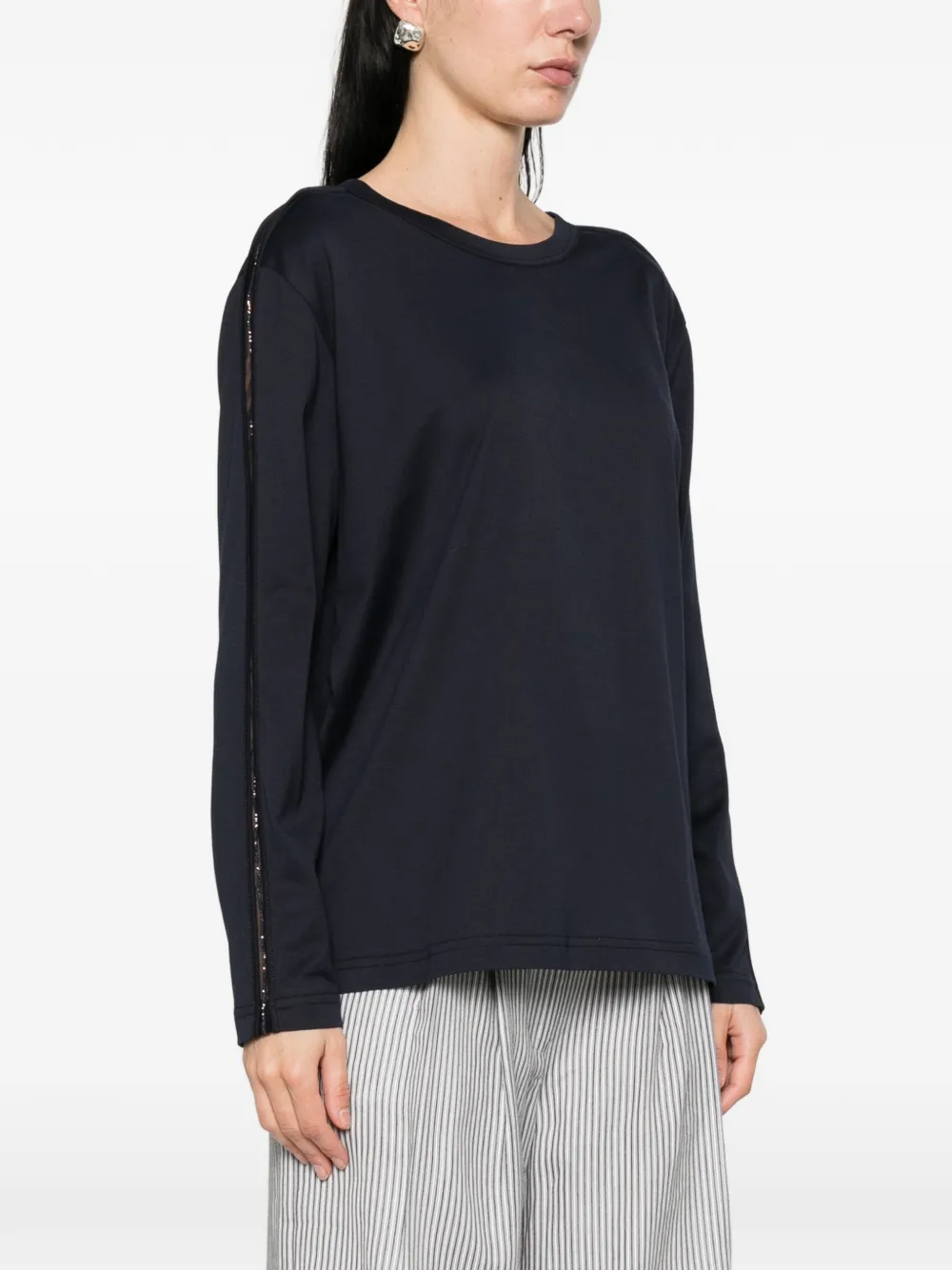 Fabiana Filippi T-shirt verfraaid met pailletten en ronde hals Blauw