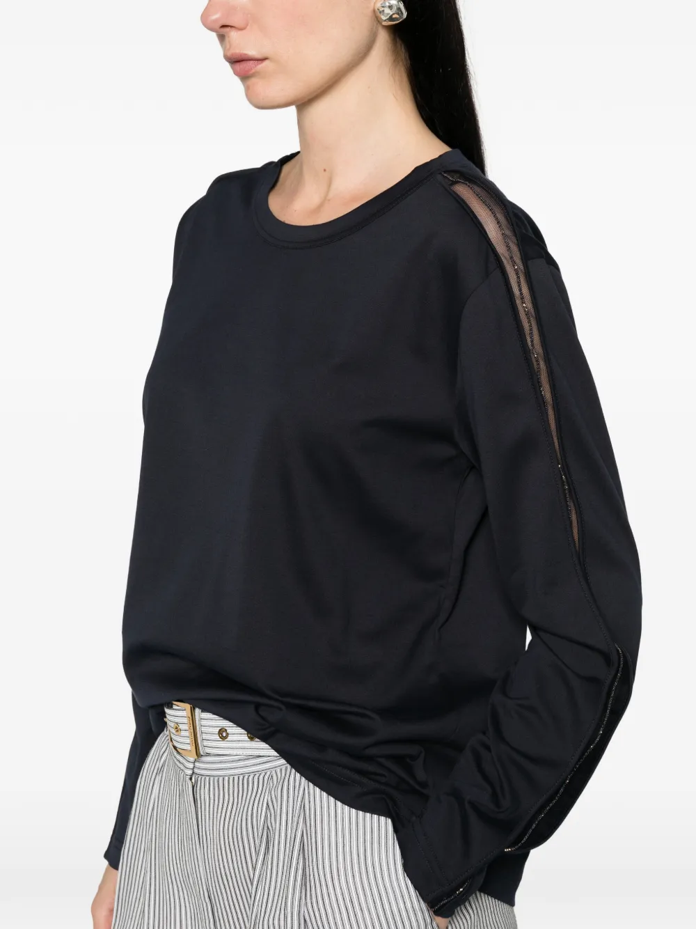 Fabiana Filippi T-shirt verfraaid met pailletten en ronde hals Blauw