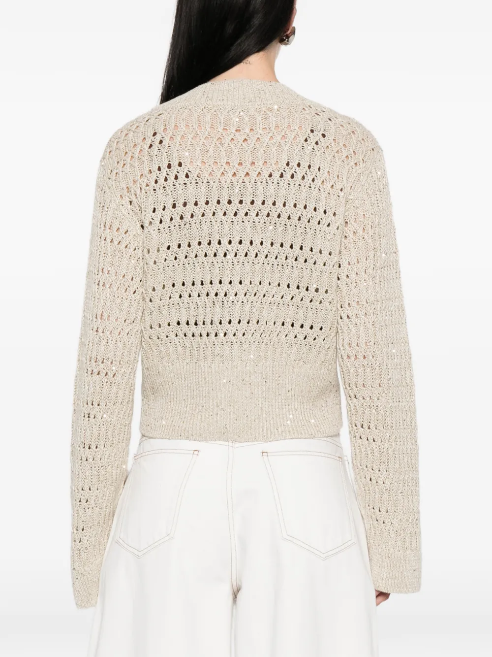 Brunello Cucinelli Opengewerkte trui met V-hals Beige