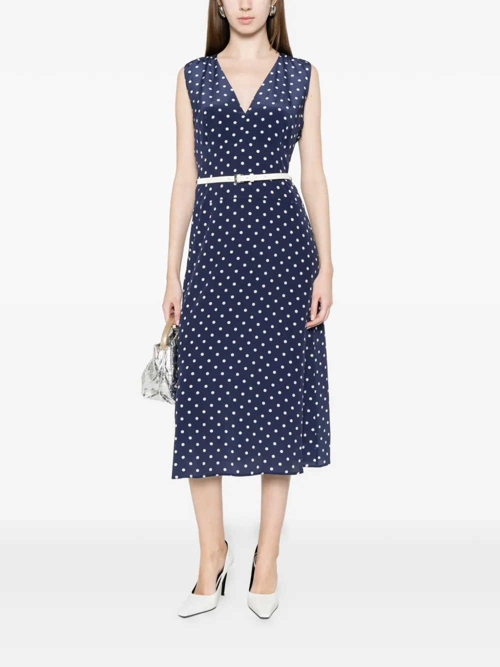  P.a.r.o.s.h. Polka-dot Belt Midi Dress - Blue 