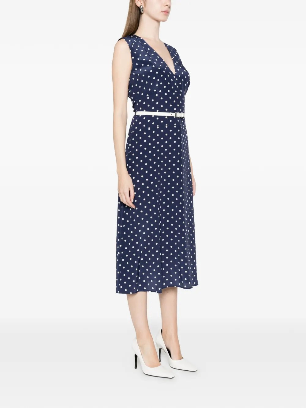  P.a.r.o.s.h. Polka-dot Belt Midi Dress - Blue 