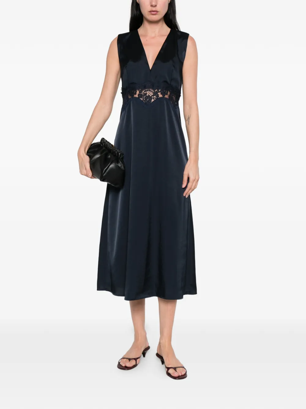  P.a.r.o.s.h. Lace V-neck Midi Dress - Blue 