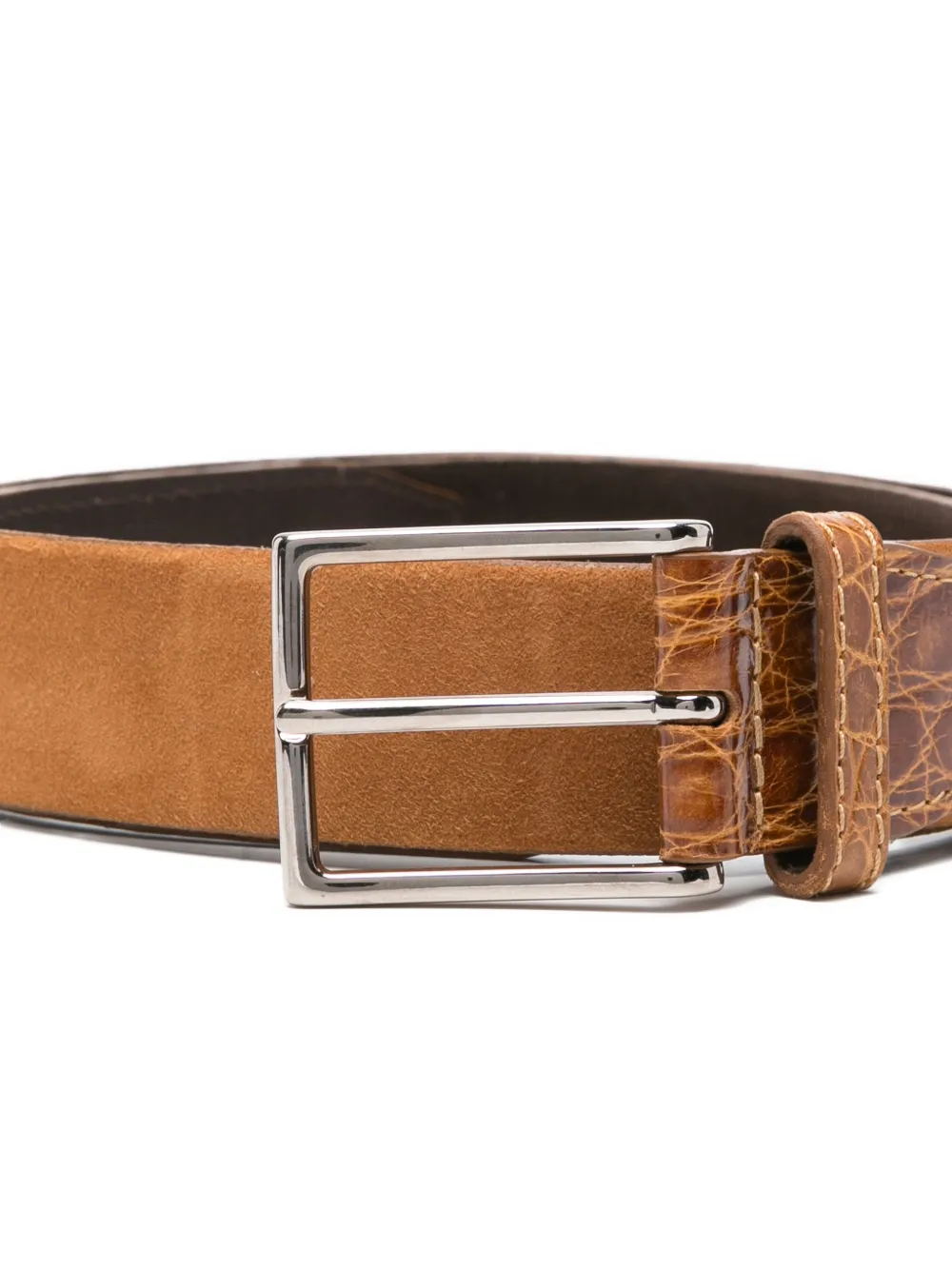 Orciani Suède riem met krokodil Beige