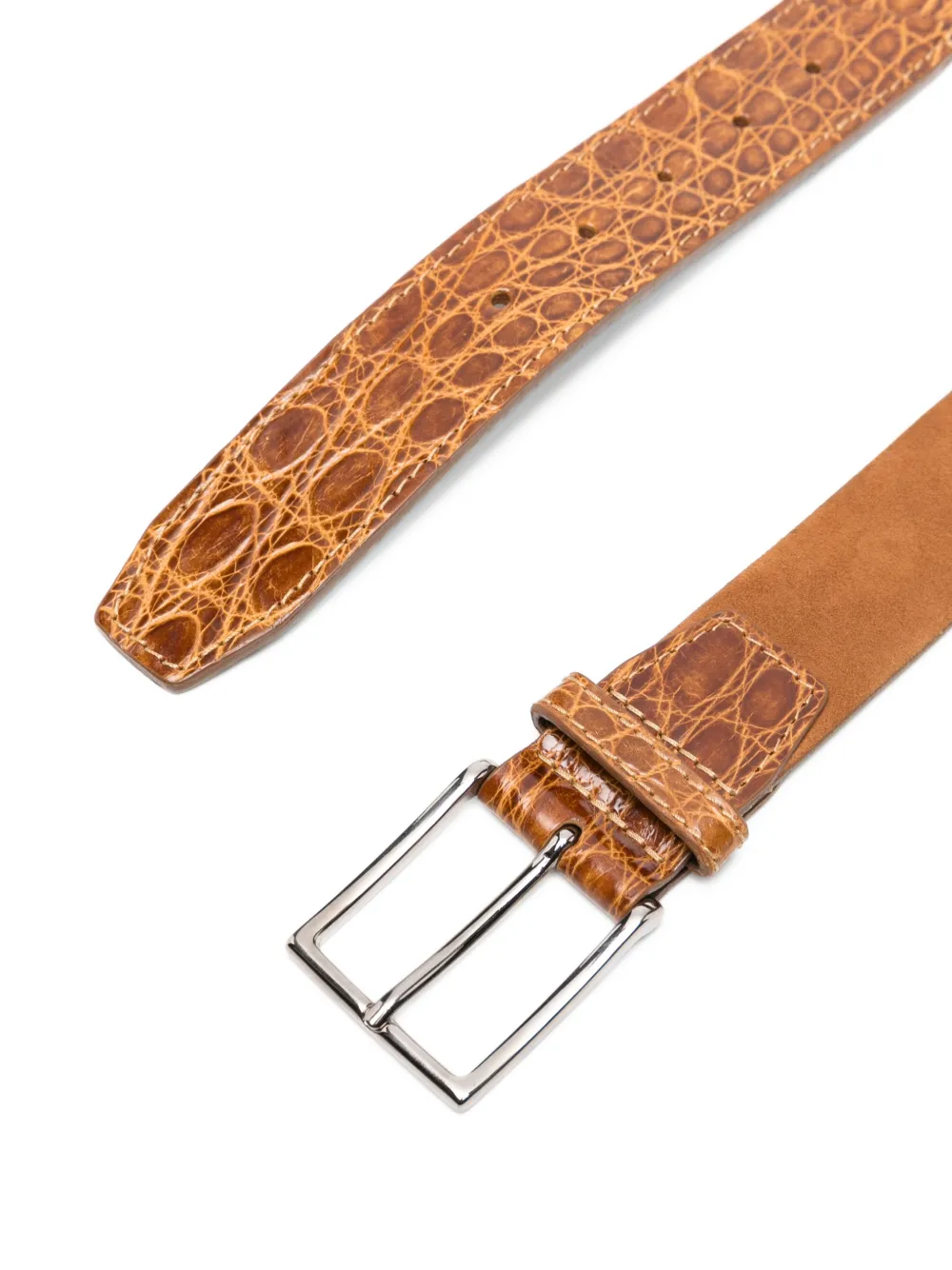 Orciani Suède riem met krokodil Beige