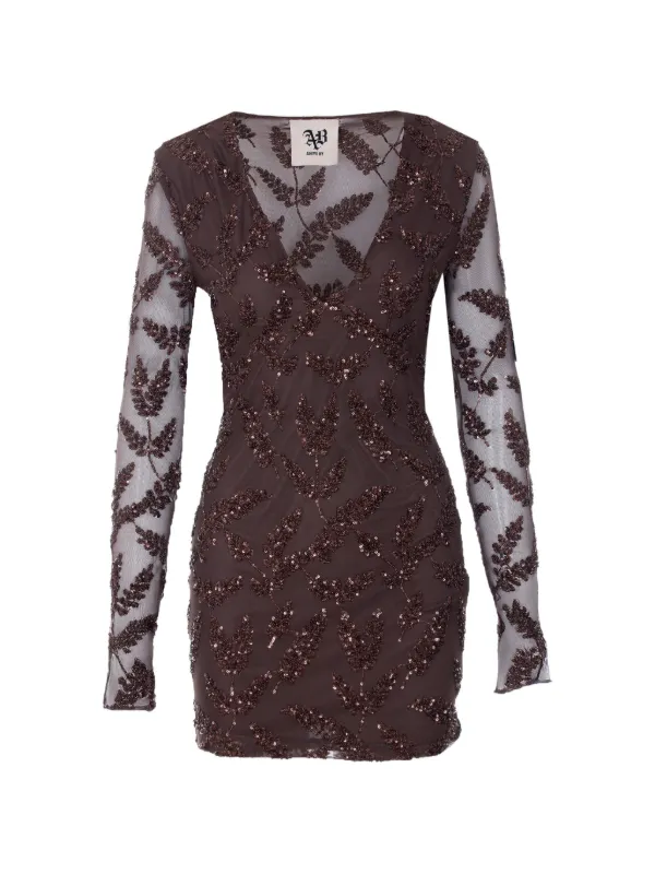 aniye by mini dress Aniye By Sequined Embroidered long-sleeved Mini Dress | Brown