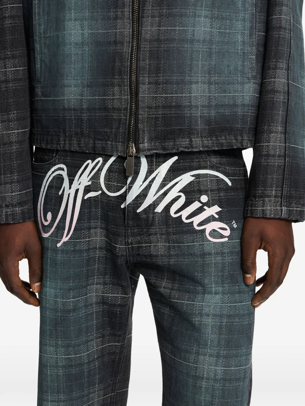 Off-White Geruite jeans met jacquard en logo Blauw