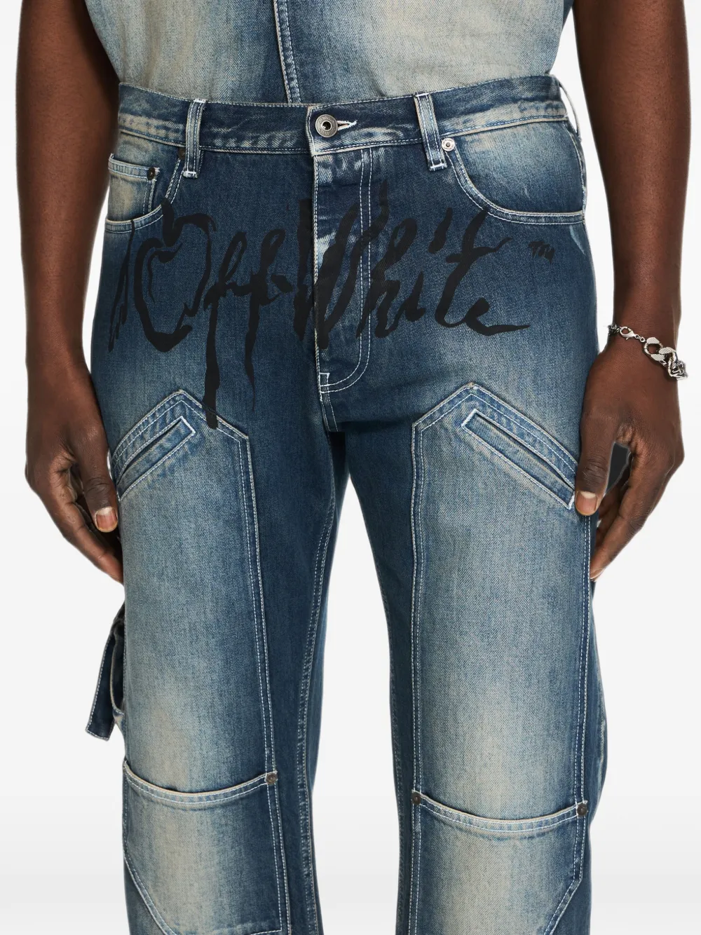 Off-White Jeans met kersenprint Blauw