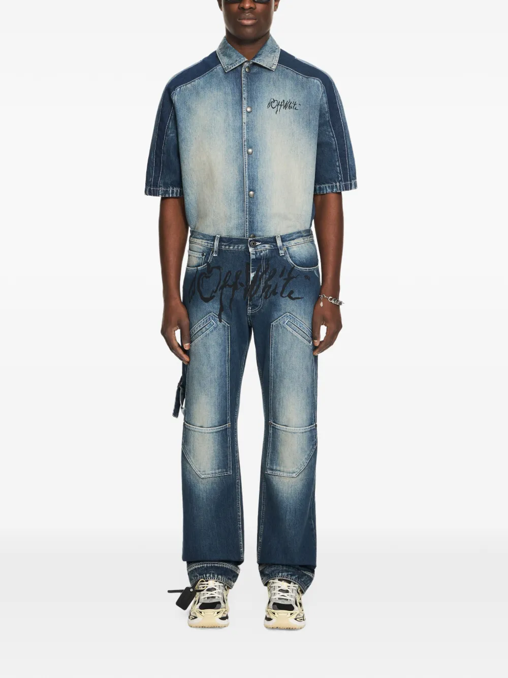 Off-White Jeans met kersenprint Blauw