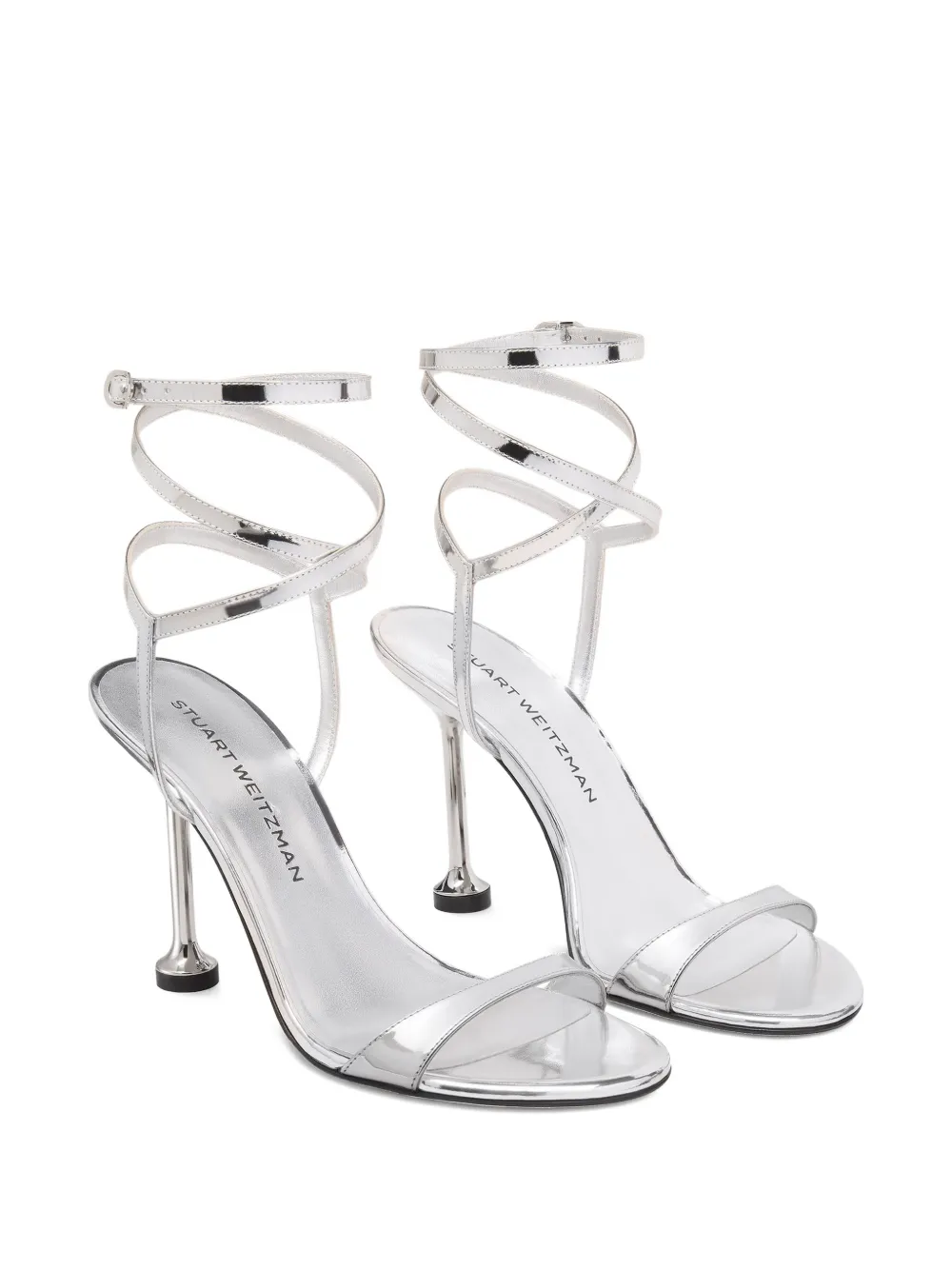 Stuart Weitzman Nudistini Wrap sandalen met enkelbandje en hak Zilver