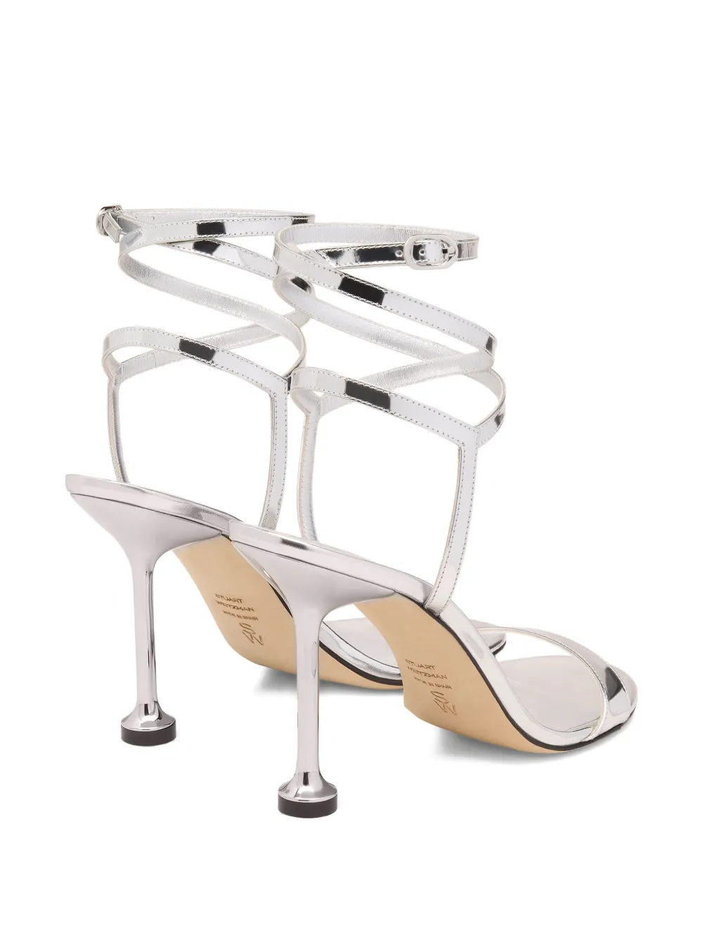 Stuart Weitzman Nudistini Wrap sandalen met enkelbandje en hak Zilver