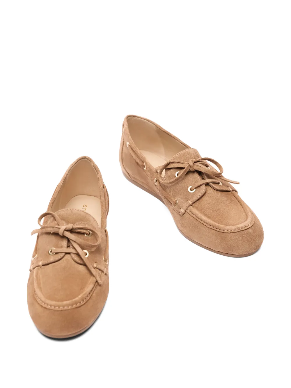 Stuart Weitzman Tinsley loafers met metallic ringlets en strik Beige