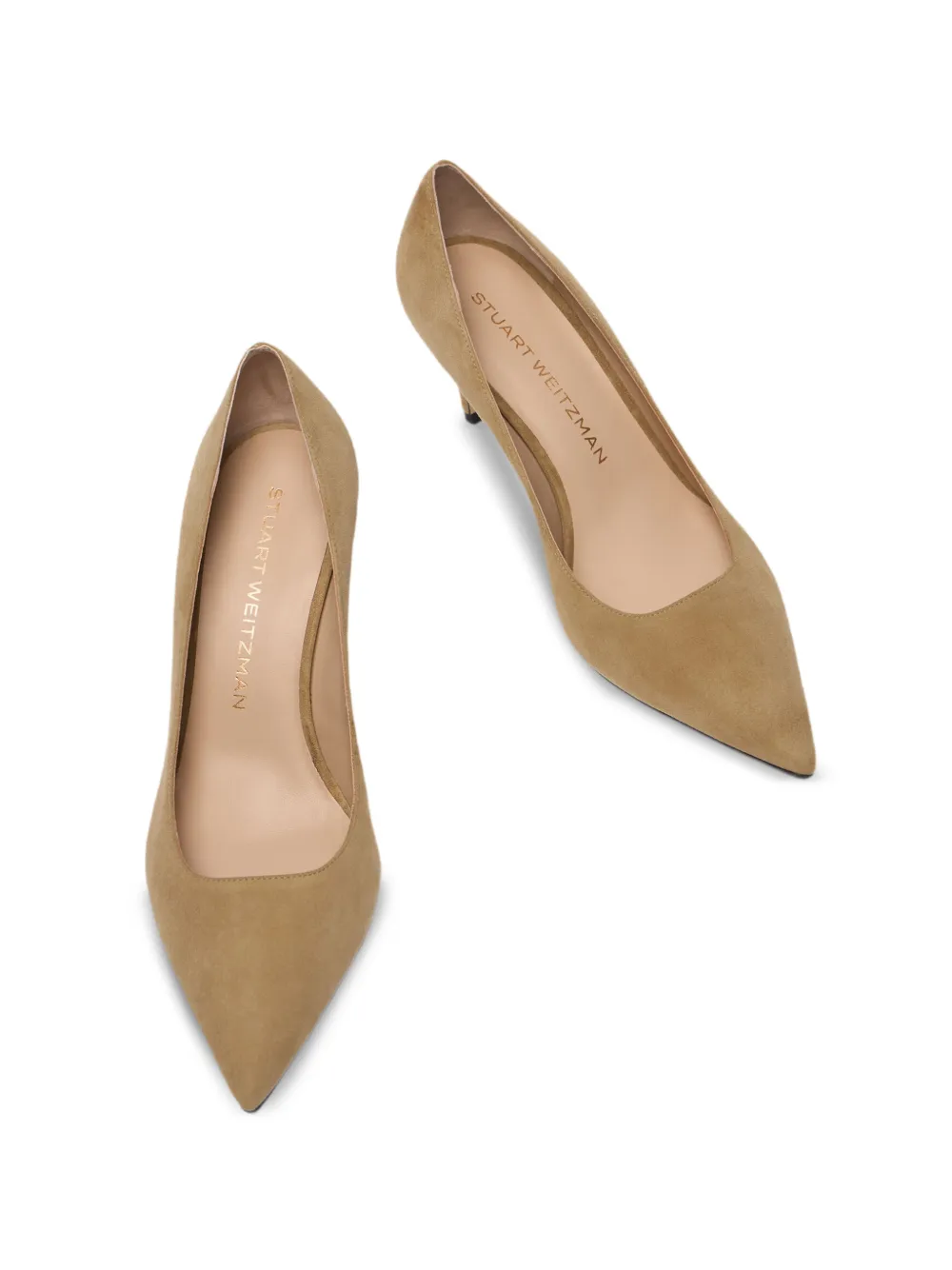 Stuart Weitzman Pointed Stuart Suede Pumps in Neutrals, view 4