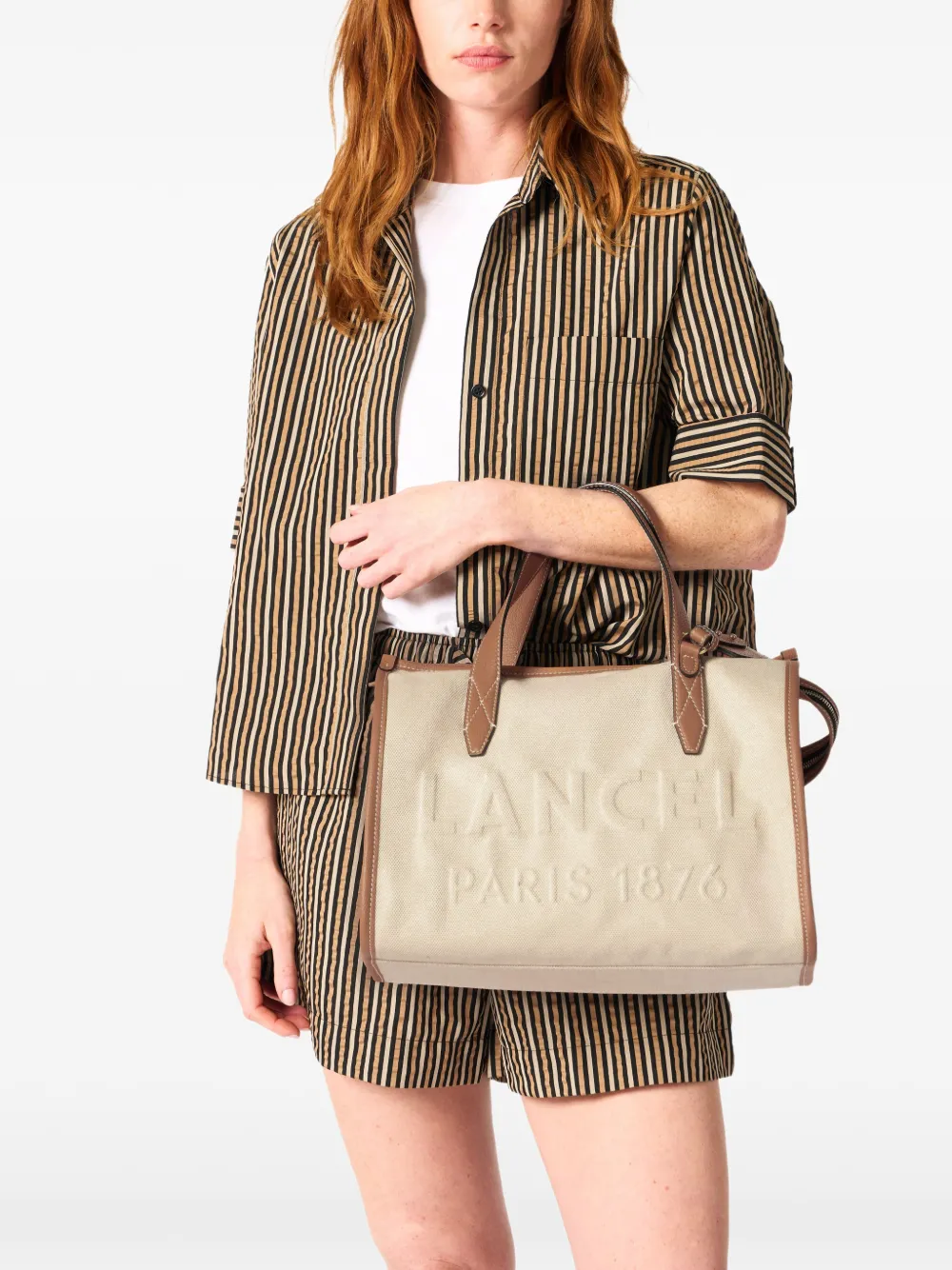  Lancel Day Embossed Leather Trim Tote Bag - Neutrals 